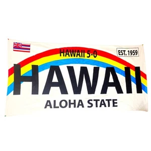 Hawaii 5.0 Beach Towel Aloha State License Plate Rainbow Est 1959 XL 60"×30" New - Picture 1 of 10