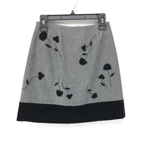 Ann Taylor Floral Wool Blend Skirt Women's Size 2 Gray Black A-Line Career Lined - Picture 1 of 9