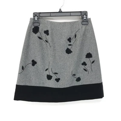 Falda Ann Taylor Floral Mezcla Lana Para Mujer Talla 2 Gris Negra Línea A Forrada Carrera Foto 1 de 4