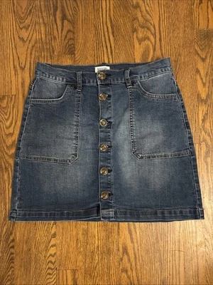 Minifalda vaquera Kensie con botones delanteros para mujer talla 8/29 jean lavado medio Foto 1 de 4
