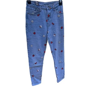 Sanrio Hello kitty Hot Topic Size 5 Blue Denim Jeans Logo All Over Print (1P) - Picture 1 of 10