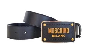 MOSCHINO Gürtel rechteckiger Ledergürtel Z1A8010 schwarz-gold Größe 48 - Imagen 1 de 1
