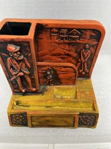Soporte para bolígrafo y lápiz de madera tallada vintage - Imagen 1 de 8
