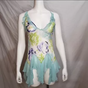 Victoria's Secret Hemd Slipper Medium Chiffon Fee durchsichtig blau lila Blumenmuster - Bild 1 von 4