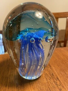Large Art Glass 6 inch Jellyfish Paperweight Blue/Clear - Picture 1 of 8
