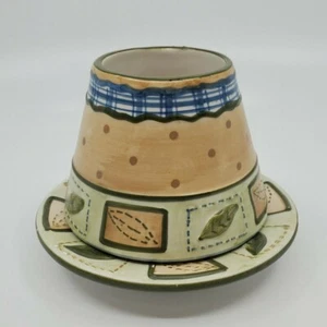 Yankee Candle Small Jar Candle Shade And Plate Set Green And Tan Leaves - Picture 1 of 8