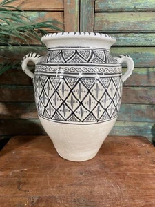 Mediterranean Italian Hand Painted Glazed Terracotta Confit Pot Vase Urn - Picture 1 of 11