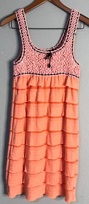 Moon River 女式小号 Midi 连衣裙荷叶边钩针编织背心条纹波西米亚 — 第 1/4 张图片