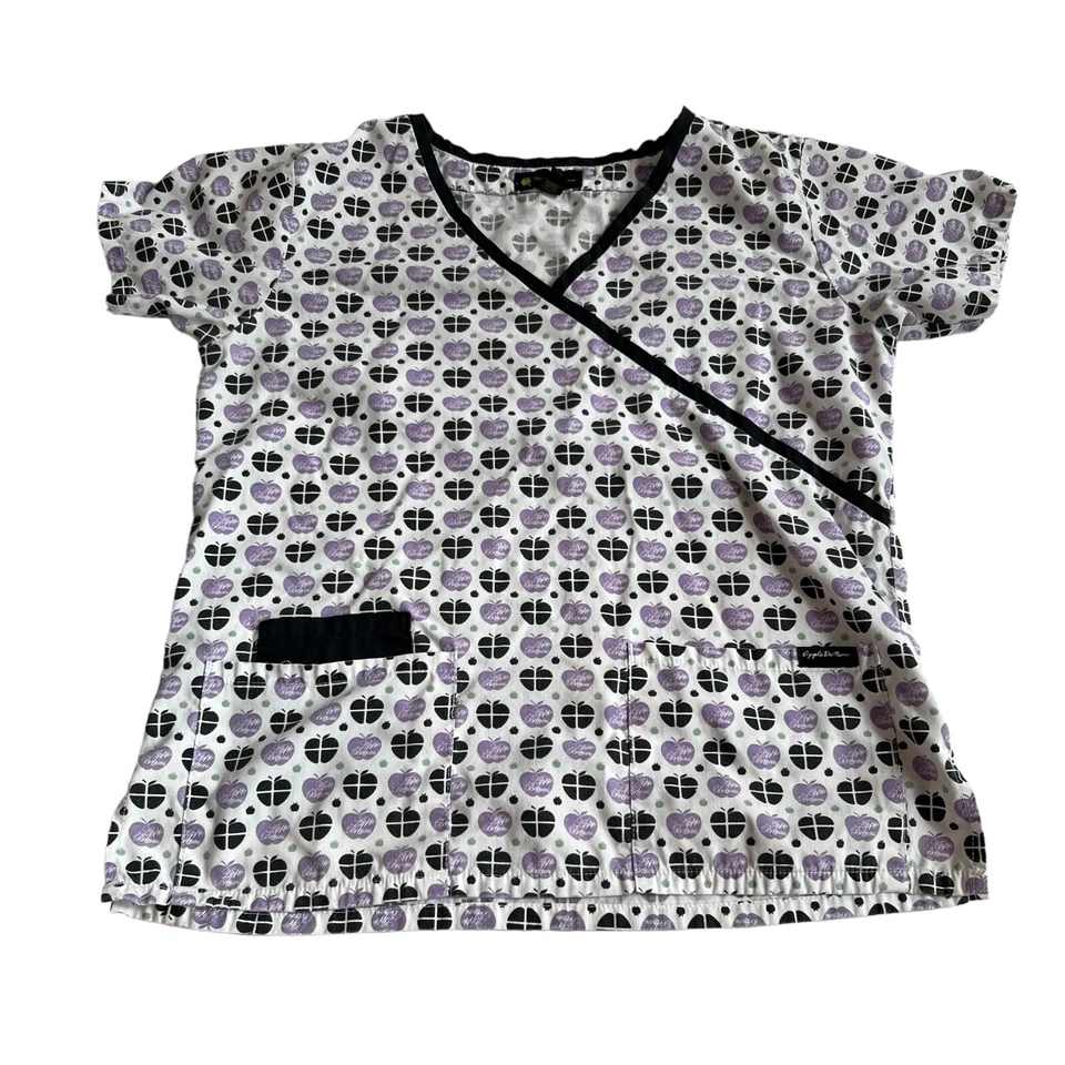Apple Bottoms scrub top Medium womens short sleeve v neck purple black pockets - Image 1 of 4
