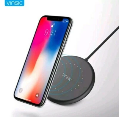 Cargador delgado inalámbrico rápido Vinsic Qi para iPhone X XR XS 8 7 / Samsung S20 S10 S9 Foto 1 de 4