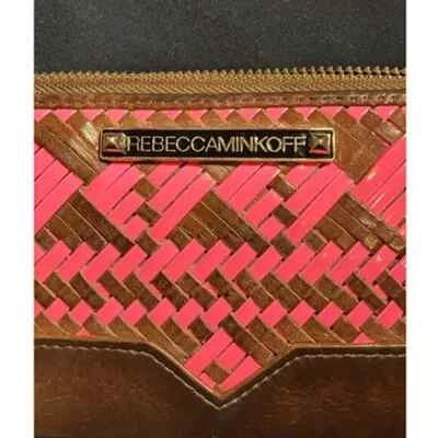 rebecca minkoff "vintage" embellished leather wallet, ziparound, tan + neon pink - Image 1 of 4