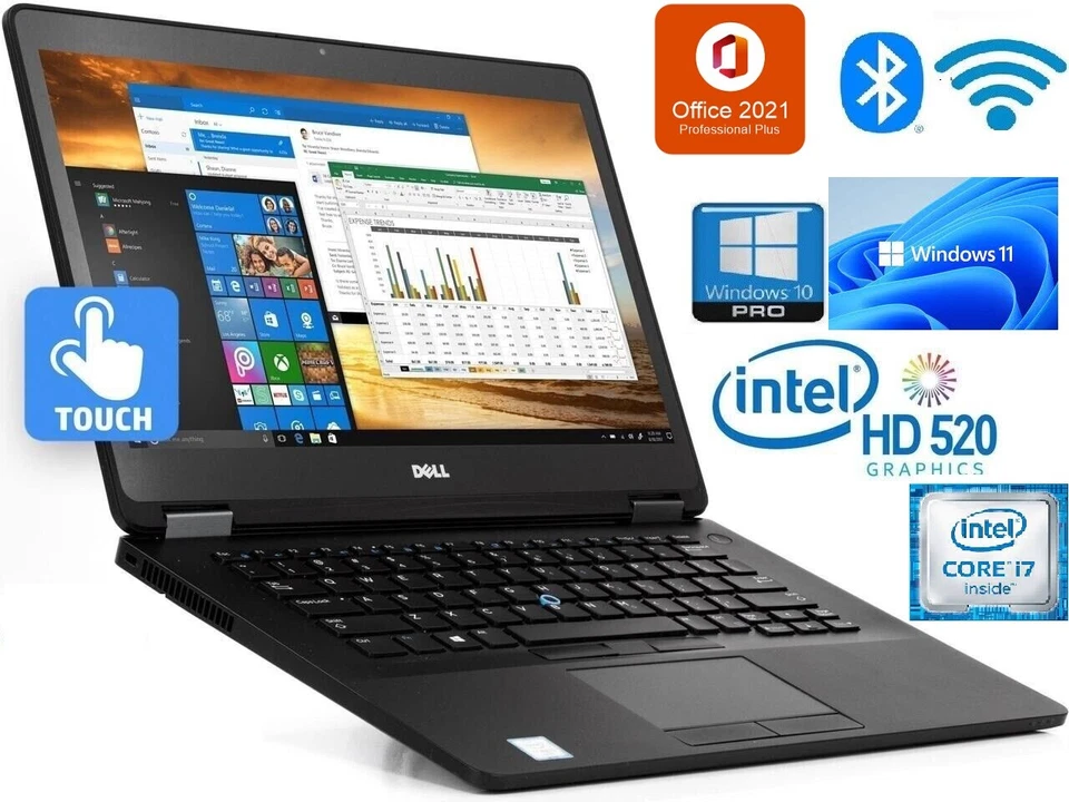 Dell Latitude E7470 i7-6600U 8G 16G 32G Ram 256G 512G 1TB 2TB SSD Touch W11 Pro - Image 1 of 1
