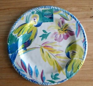 Set 4 pz piatti cacatua tropicale melamina 11" foglie di palma bordo corda nuovi - Foto 1 di 1