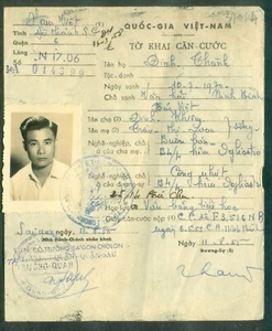 State of Vietnam 1955 ID Card Tờ Khai Căn Cước named Đinh Thành - Picture 1 of 2