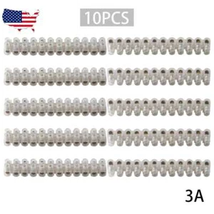 10pcs White High Quality Copper 3Amp 12 Way Terminal Block Connector Strip - Picture 1 of 8