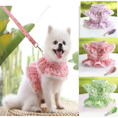 Floral Dog Harness Dress with Leash Pet Cat Harness for Puppy Girl Dogs Pet - Image 1 of 4