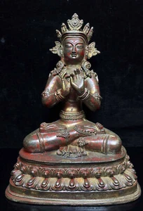 Collect China Tibet Buddhist Bronze Gilt Kwan-Yin Buddha Guanyin Goddess Statue - Picture 1 of 9