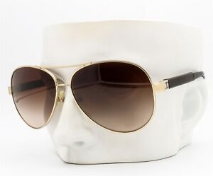 Chanel 4195Q 395/3B Aviator Sunglasses Shiny Gold / Quilted Brown Leather 61mm