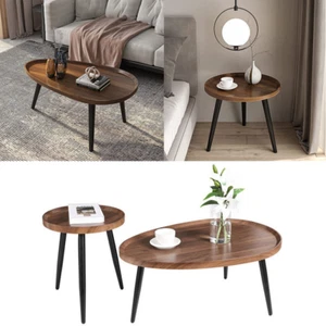 2x Vintage Couchtisch Rund Beistelltisch Wohnzimmertisch Holz Nachttisch Retro - Bild 1 von 12