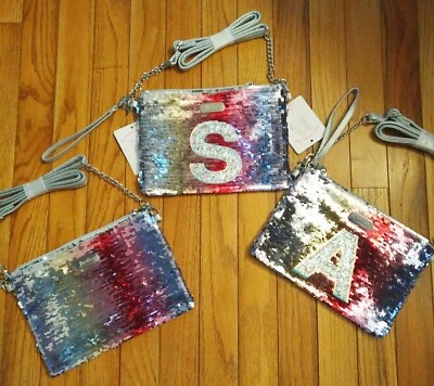 NWT Justice Girls Flip Sequin Cross Body Purse Wear Two Ways Initial A S or None - Image 1 of 2