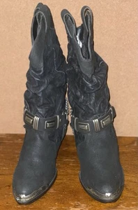 The Leather Collection 6376 Women Size US 6.5 Black Leather Western Cowboy Boots - Picture 1 of 14
