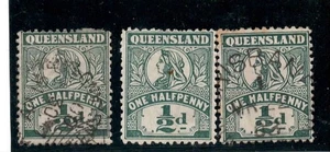 QUEENSLAND - SG. 262 : 1899 / 1906 "  THREE  x  1/2d.  GREEN  " . - Picture 1 of 1