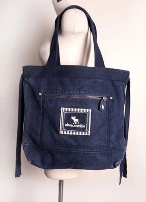 Y2K Abercrombie & Fitch Blue Cotton Canvas Tote Bag Purse Large Vintage 1990's - Image 1 of 4