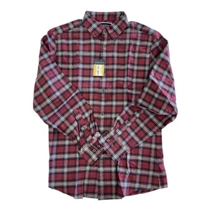 Charles Tyrwhitt Men’s Slim Fit Brushed Flannel LS Shirt Dark Red Size Medium - Picture 1 of 5