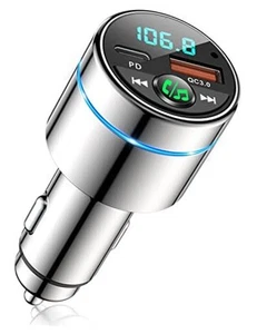 Nadajnik FM do Bluetooth 5.3, [All-Metal] PD 30W i QC3.0 18W Fast Silver - Zdjęcie 1 z 7