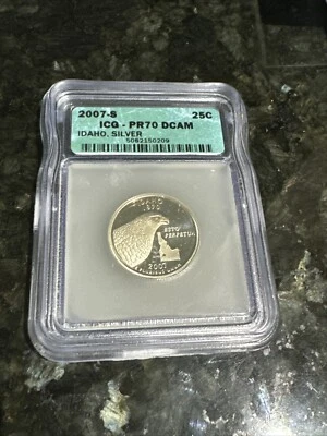 2007-S IDAHO SILVER PROOF STATE QUARTER ICG PR70DCAM 946305 - Image 1 of 2