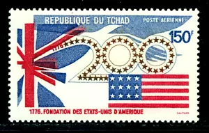 1976 200 Jahre US Unabhängigkeit Jubiläum, britische Flagge, Vogel, Tschad, 724, MNH - Bild 1 von 2