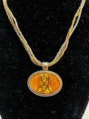 Kenneth Cole KC 吊坠绳项链 18 英寸带 3股金色签名 — 第 1/4 张图片