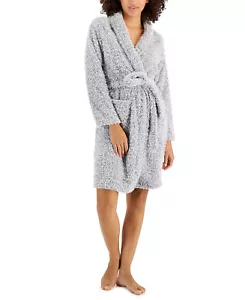 Womens Short Shaggy Fleece Robe Greystone Size M/L CHARTER CLUB $69 - NWT - Picture 1 of 2