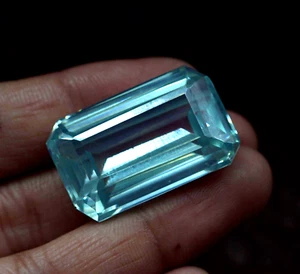 114.95Ct Certified Natural Zircon Cambodian Emerald Water Blue Loose Gemstone - Picture 1 of 6
