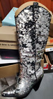 INC Womens Silver Sequined Round Toe Stacked Heel Western Boot 7 M 1B