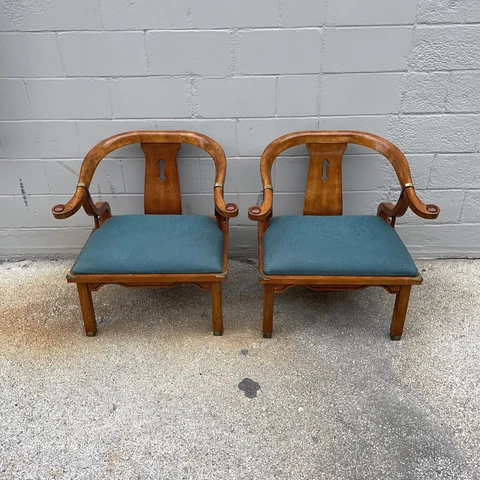 2 Mid Century James Mont Horseshoe Style Hand Crafted MING Boucle Accent Chairs Cover