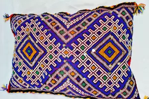 "Copricuscino marocchino kilim, doppia faccia fatta a mano con paillettes argento 29" - Foto 1 di 4