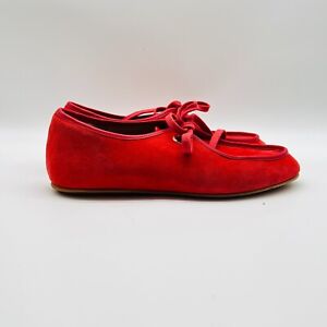FitFlop Shoes Womens 7 Red Delfine Suede Lace Up Comfort Loafers Flats