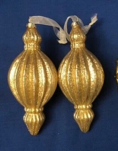 2 Adornos FINAL de vidrio dorado acanalado, 7" en relieve Adornos de Navidad - Imagen 1 de 3