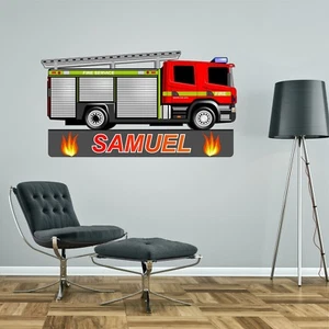 ADESIVO MURALE PERSONALIZZATO MOTORE ANTINCENDIO cameretta bambini ragazzo decal art 2 misure - Foto 1 di 3
