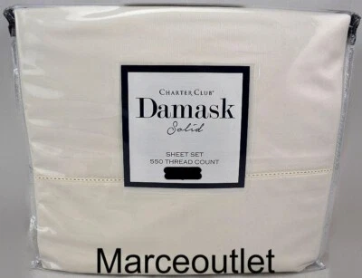Juego de sábanas Charter Club Damasco Sólido 550 hilos REINA Marfil Natural Foto 1 de 4