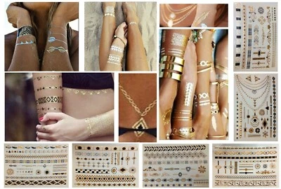 Temporary Tattoos Metallic Gold Flash Tribal Feather Jewellery Pattern Bracelet