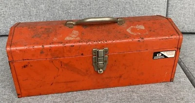VINTAGE Tool Box VERMONT AMERICAN Hip Roof Box #219 W/Tray Rusty Red Metal USA - Image 1 of 4