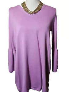 H by Halston Sweater 1X Purple V Neck Bell Sleeve 3/4 Sleeve Side Slit Knitted - Picture 1 of 5