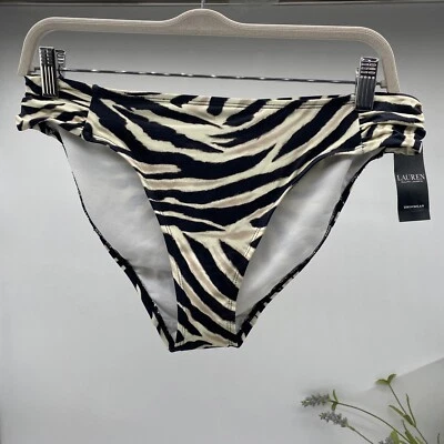 Pantalones de bikini hipster con lengüeta lateral fruncida cebra marrón talla 12 Lauren Ralph Lauren Foto 1 de 4