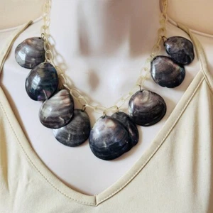 VTG Art Nouveau Deco Necklace Large Shell beaded Celluloid Chain Collar Estate - Picture 1 of 6