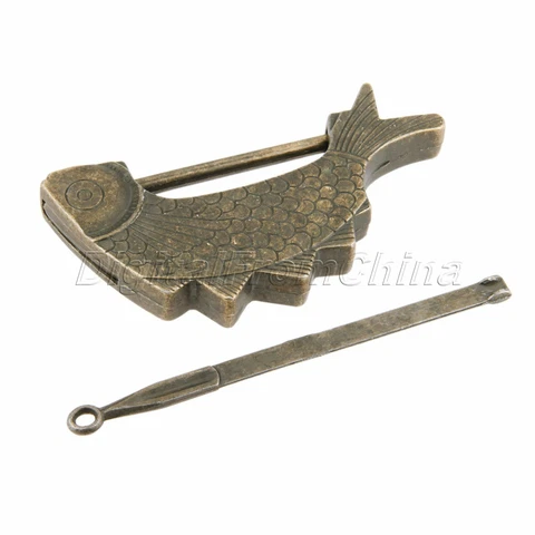 Archaistic Fish Shape  Padlock Lock For Cabinet Door Closet Chest Jewelry Box Cover
