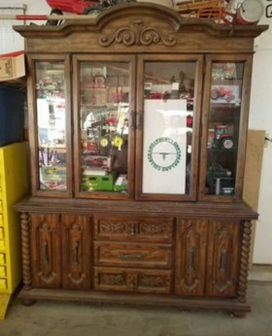 Antique Wooden & Glass Buffet Cabinet Cover