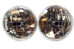 7" Black Dot Tri-Bar Round Headlight H4 Pair Chevy Ford Mopar Street Hot Rod - Bild 1 von 4