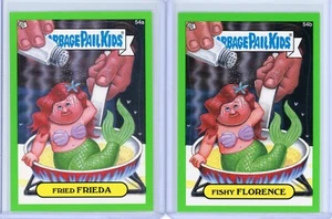 2012 Garbage Pail Kids BNS1 FRIED FRIEDA & FISHY FLORENCE 54A/B Green Parallels - Picture 1 of 1